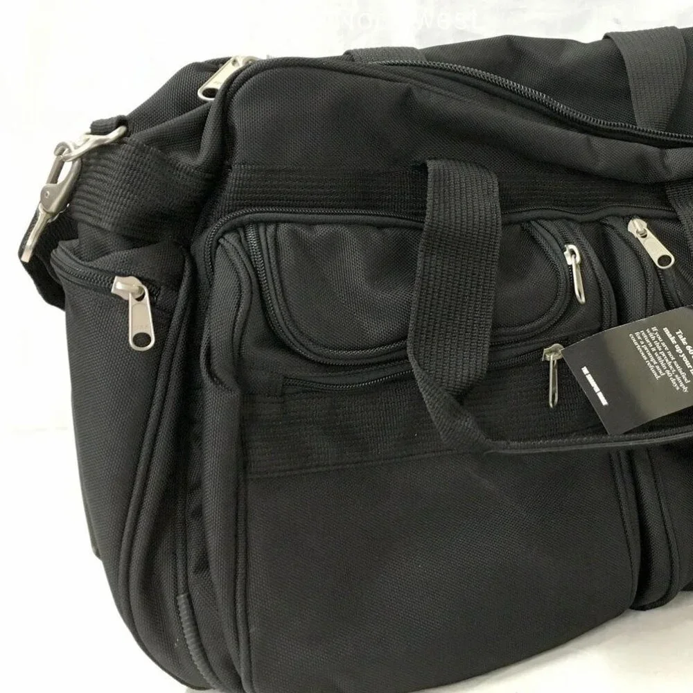 NWT Sharper Image Black Carry-On W/ Shoulder Strap / Locks Duffel Bag